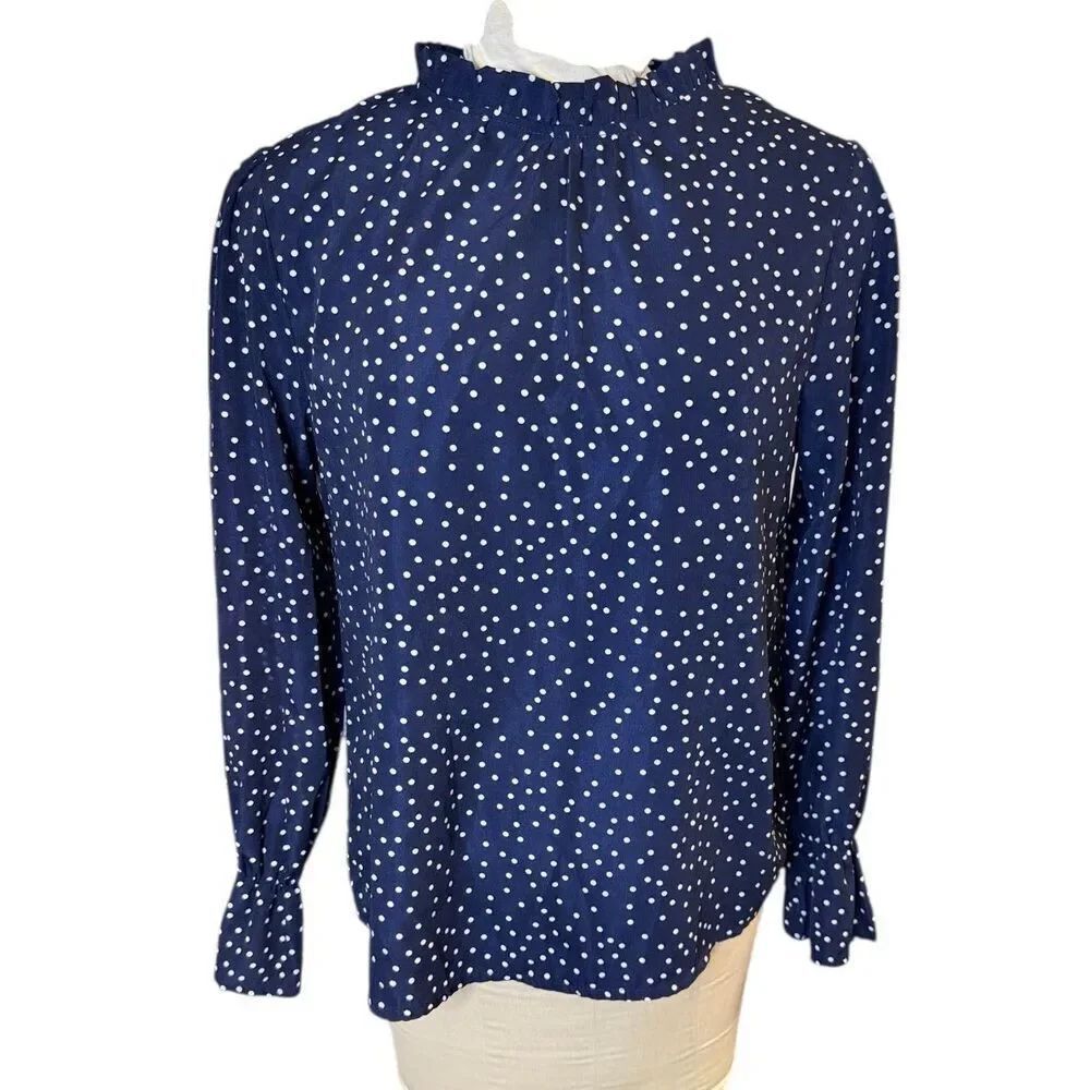 SHEIN Women's Bishop Long Sleeve Polka Dot Blouse Large